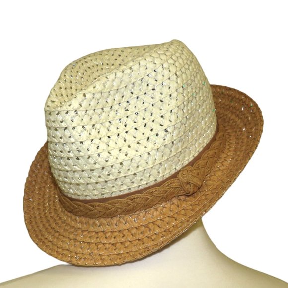 chatties Accessories - Chatties Two-Tone Straw Fedora Hat w/ Gold Weave NWOT